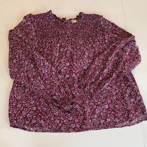 Re-Imagined by J. Crew Women’s Large Long Sleeve Burgundy Floral Top Blouse